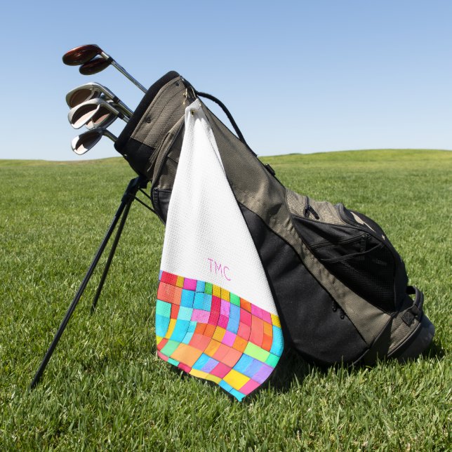 Modern Abstract Art Colorful Watercolors Initials Golf Towel (Green)
