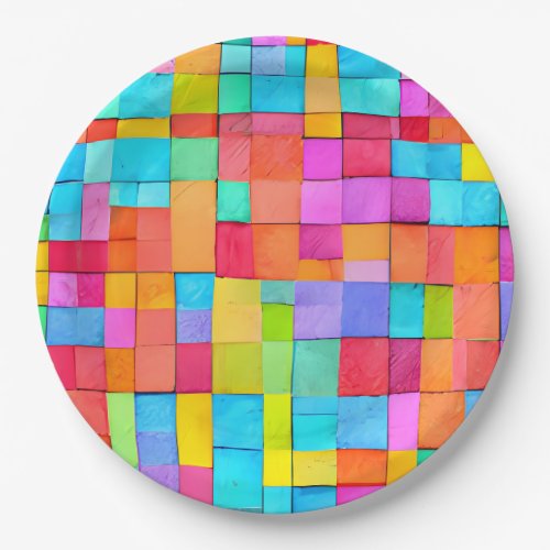 Modern Abstract Art Colorful Woven Watercolor Paper Plates