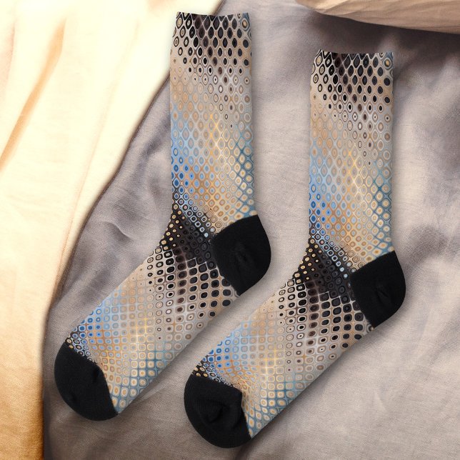 Modern Abstract Art Dots Pattern Socks (Socks featuring a modern abstract glass dots pattern in blue, grey and beige)