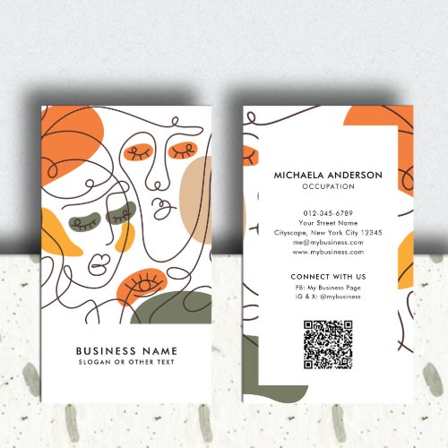 Modern Abstract Art Faces QR Code  Social Media Business Card