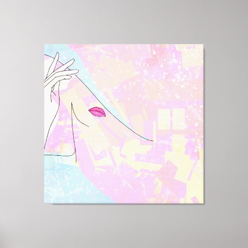 Modern Abstract Art Female Face Hand Line Art Pink Canvas Print