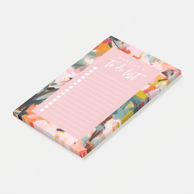 Modern Abstract Art Floral To Do List Personalized Post-it Notes (Angled)