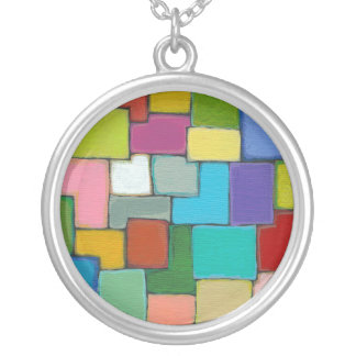 Modern abstract art fun colorful unique original silver plated necklace