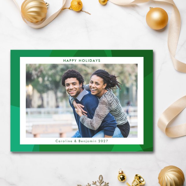 Modern Abstract Art Green Christmas Custom Photo Holiday Card (Creator Uploaded)