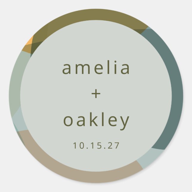 Modern Abstract Art Green Sage Teal Custom Wedding Classic Round Sticker (Front)