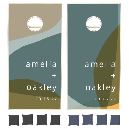 Modern Abstract Art Green Sage Teal Custom Wedding Cornhole Set