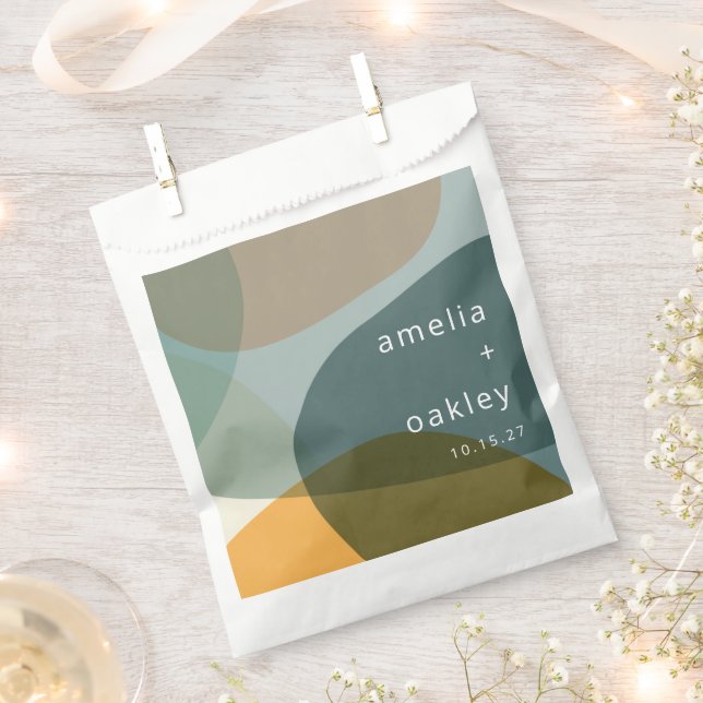 Modern Abstract Art Green Sage Teal Custom Wedding Favor Bag (Clipped)