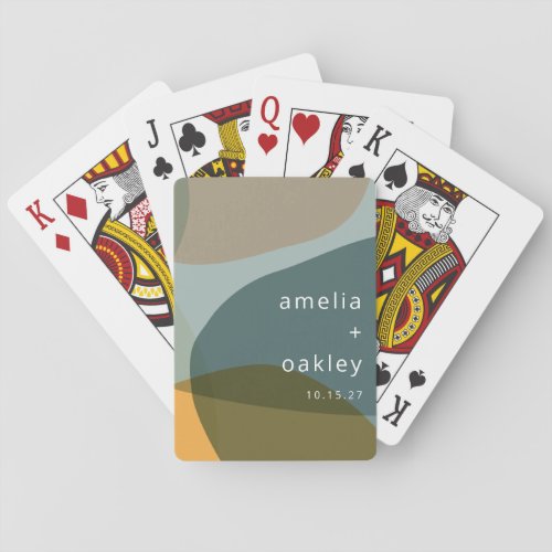 Modern Abstract Art Green Sage Teal Custom Wedding Poker Cards