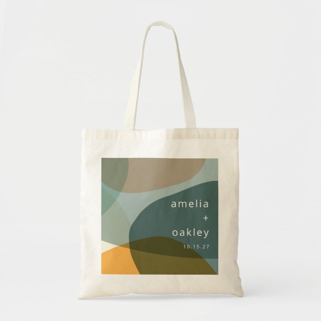Modern Abstract Art Green Sage Teal Custom Wedding Tote Bag (Front)