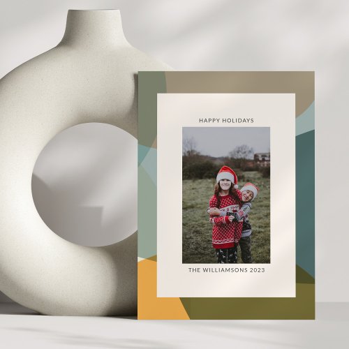 Modern Abstract Art Green Sage Teal Photo Holiday Card
