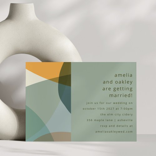 Modern Abstract Art Green Sage Teal Unique Wedding Invitation