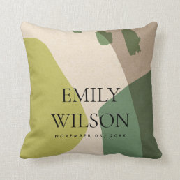 MODERN ABSTRACT ART GREEN SAVE THE DATE WEDDING THROW PILLOW
