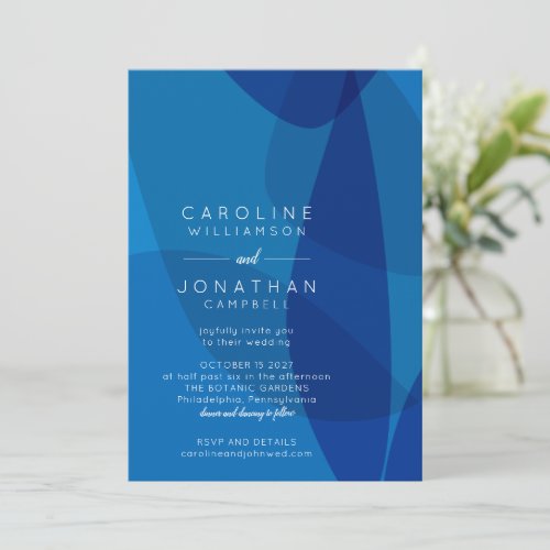 Modern Abstract Art in Blue Unique Trendy Wedding  Invitation