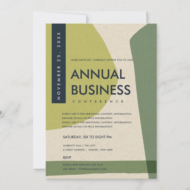 MODERN ABSTRACT ART LIME GREEN CONFERENCE EVENT INVITATION (Front)