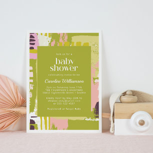 Modern Abstract Art Lime Green Cute Baby Shower Invitation