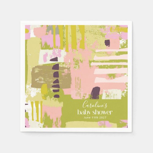 Modern Abstract Art Lime Green Cute Baby Shower  Napkins
