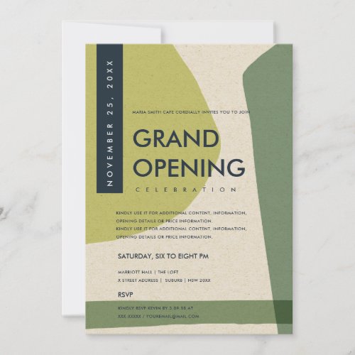 MODERN ABSTRACT ART LIME GREEN GRAND OPENING EVENT INVITATION