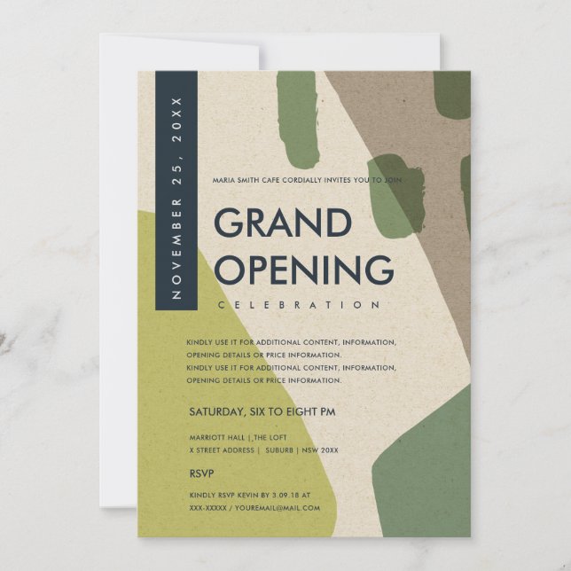 MODERN ABSTRACT ART LIME GREEN GRAND OPENING EVENT INVITATION (Front)