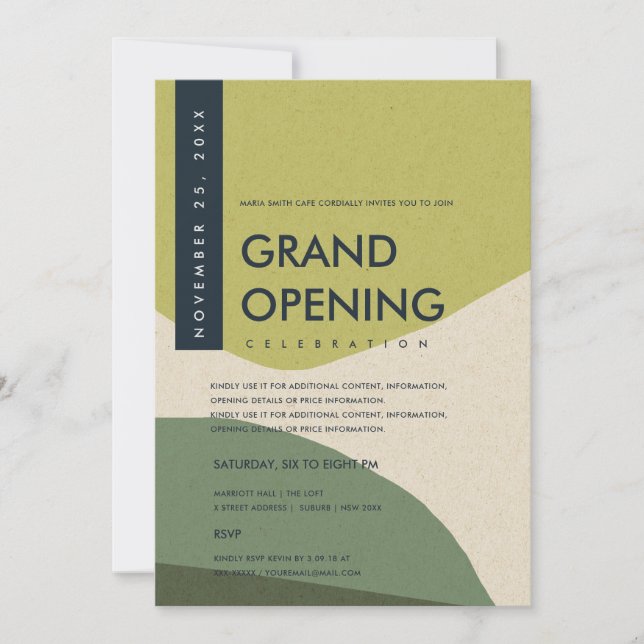 MODERN ABSTRACT ART LIME GREEN GRAND OPENING EVENT INVITATION (Front)