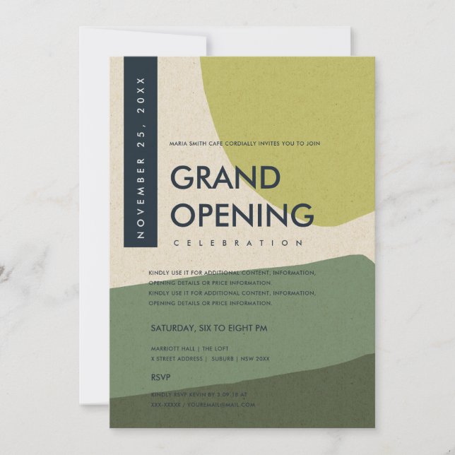 MODERN ABSTRACT ART LIME GREEN GRAND OPENING EVENT INVITATION (Front)