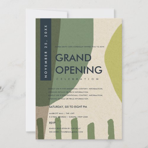 MODERN ABSTRACT ART LIME GREEN GRAND OPENING EVENT INVITATION