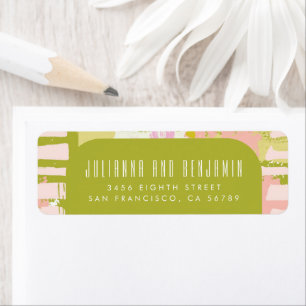 Modern Abstract Art Lime Green Pink Return Address Label