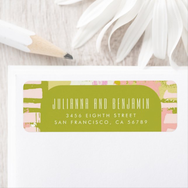 Modern Abstract Art Lime Green Pink Return Address Label (Insitu)
