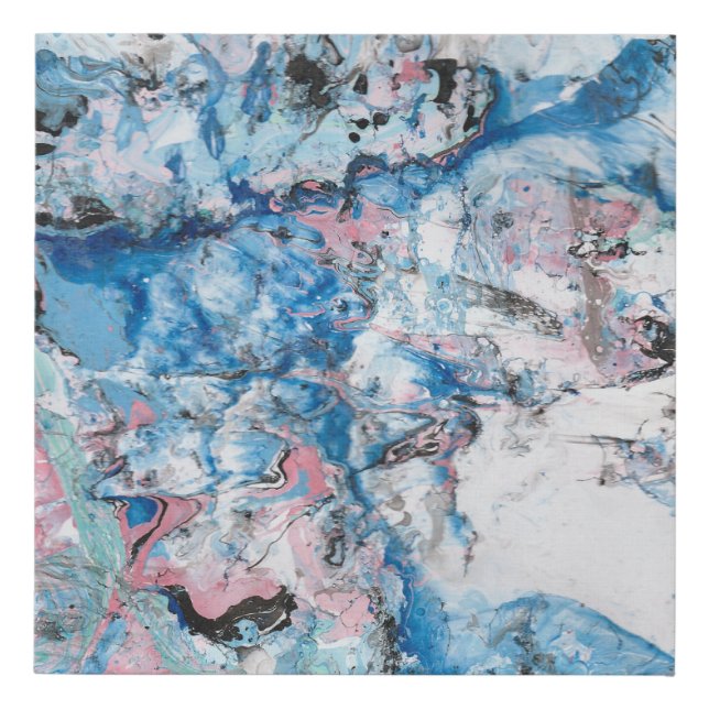 Modern Abstract Art Marble Look Pink Blue Purple Faux Canvas Print (Front)