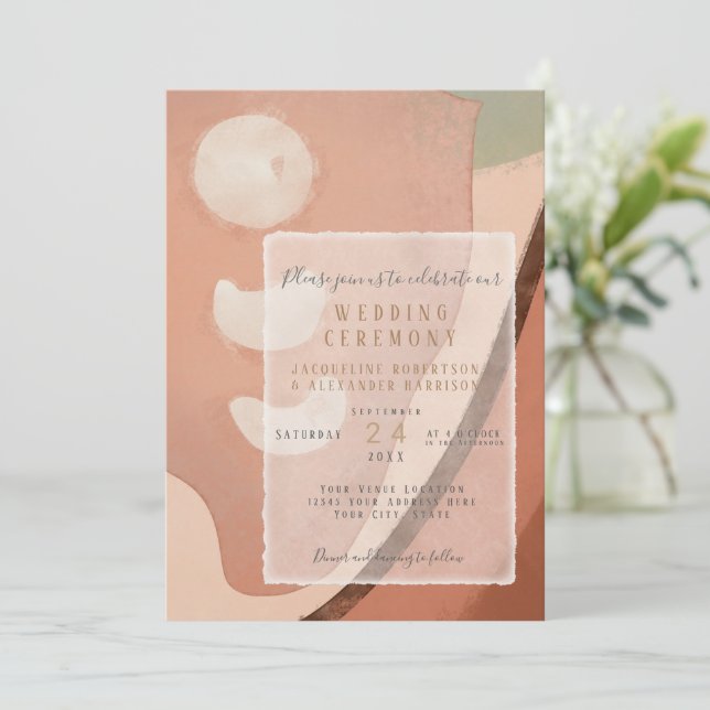 Modern Abstract Art Neutral Organic Simple Wedding Invitation (Standing Front)