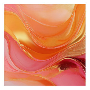 Modern Abstract Art-Orange Pink and Gold- Acrylic Print