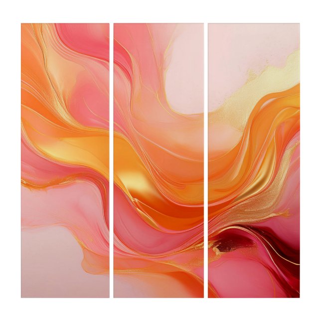 Modern Abstract Art-Orange Pink and Gold- Triptych (Front)