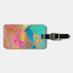 Modern abstract art painting copper gold monogram luggage tag