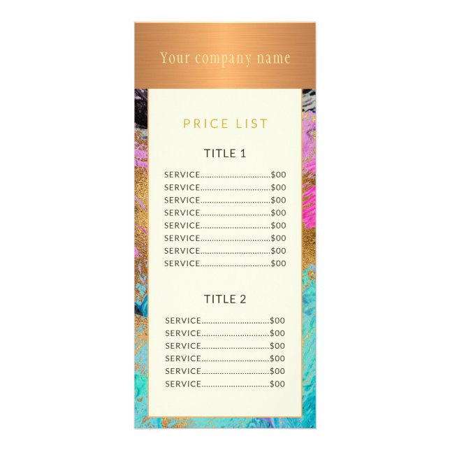 Modern abstract art painting copper gold pricelist rack card (Front)