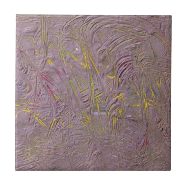 Modern Abstract Art Pink Yellow Green Trendy Ceramic Tile (Front)