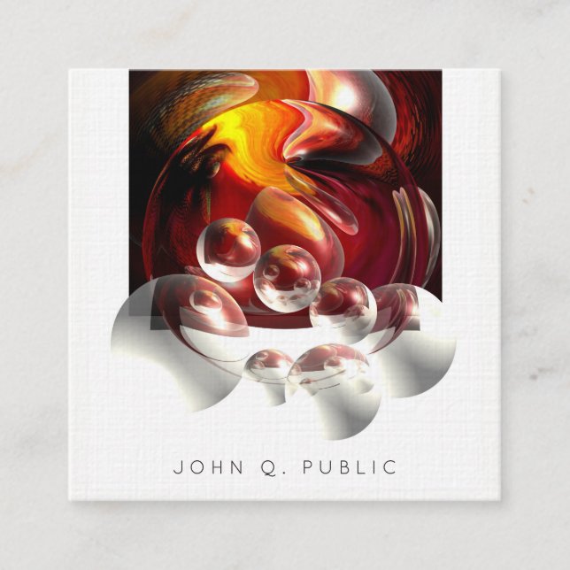 Modern Abstract Art Professional Artwork Linen Square Business Card (Front)