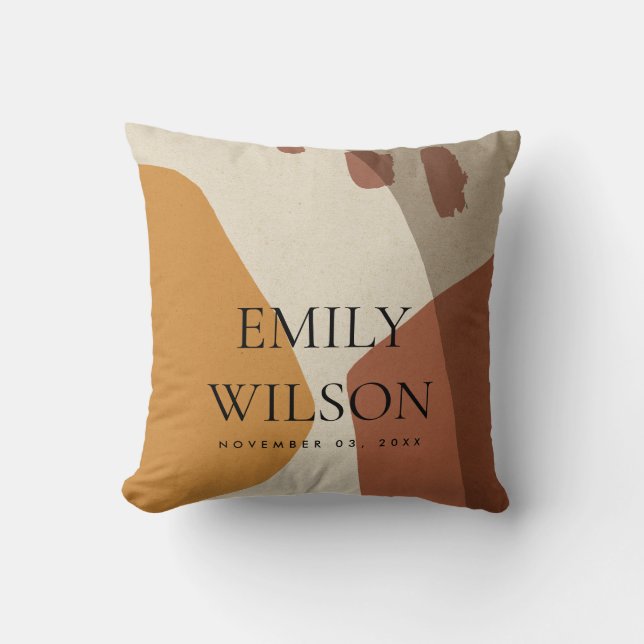 MODERN ABSTRACT ART RUST SAVE THE DATE WEDDING THROW PILLOW (Front)