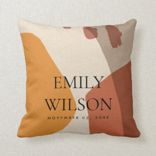 MODERN ABSTRACT ART RUST SAVE THE DATE WEDDING THROW PILLOW