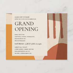 MODERN ABSTRACT ART RUST YELLOW GRAND OPENING ANNOUNCEMENT POSTCARD