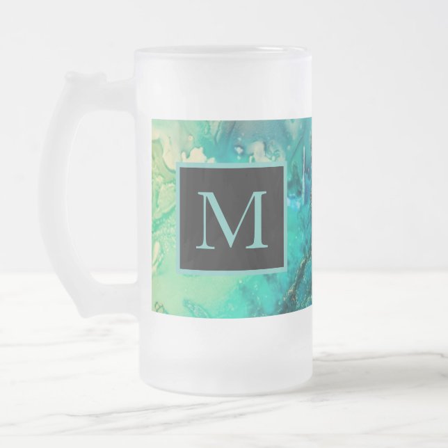 Modern Abstract Art Shadows of Blue Yellow Purple Frosted Glass Beer Mug (Left)