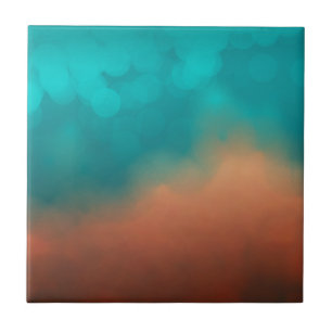 Modern Abstract Art Teal Turquoise Blue Orange Ceramic Tile