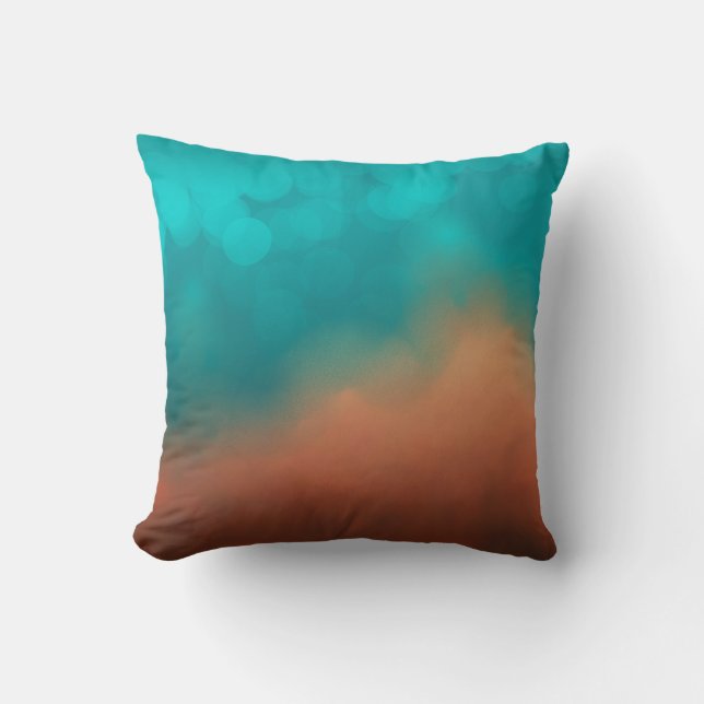 Modern Abstract Art Teal Turquoise Blue Orange Throw Pillow (Front)