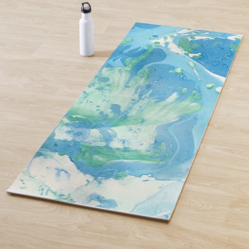 Modern Abstract Art Template Blue Green White Yoga Mat