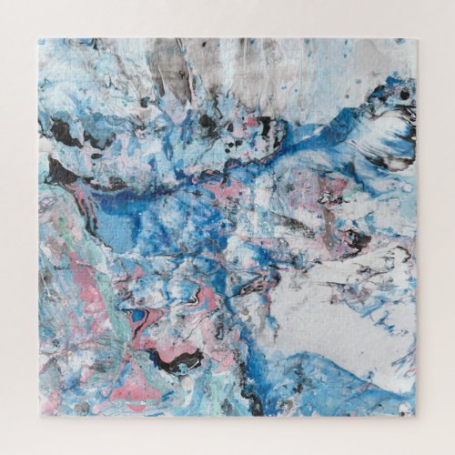 Modern Abstract Art Template Marble Look Pink Blue Jigsaw Puzzle