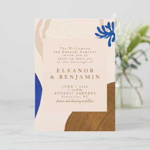 Modern Abstract Art Unique Sand and Blue Wedding Invitation