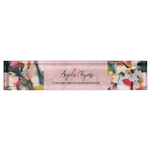Modern Abstract Art Watercolor Floral Personalized Desk Name Plate