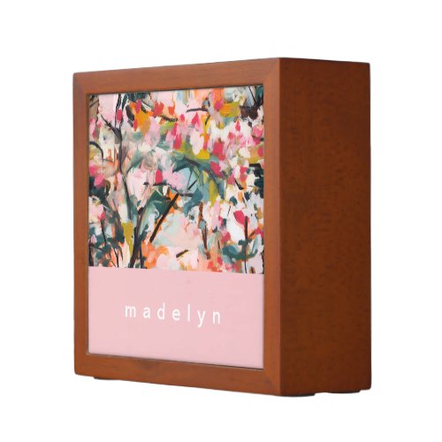 Modern Abstract Art Watercolor Floral Personalized Desk Organizer