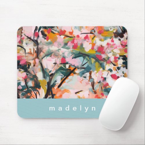 Modern Abstract Art Watercolor Floral Personalized Mouse Pad