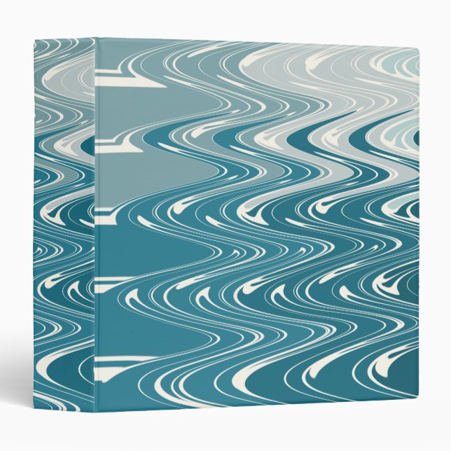 Modern Abstract Art "Waves" Design in Blue Ombre 3 Ring Binder (Front/Spine)