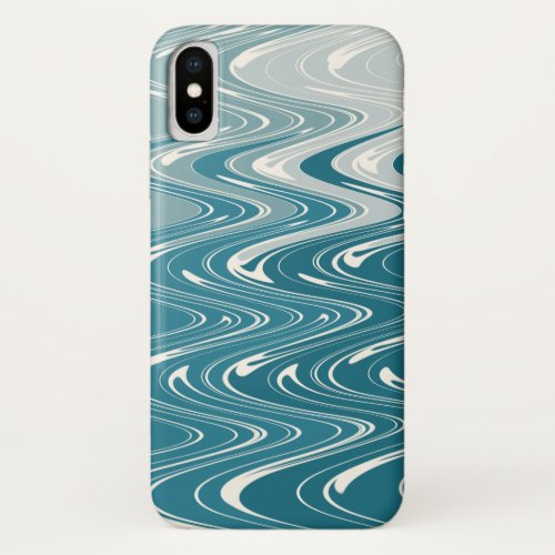 Modern Abstract Art Waves Design in Blue Ombre iPhone XS Case