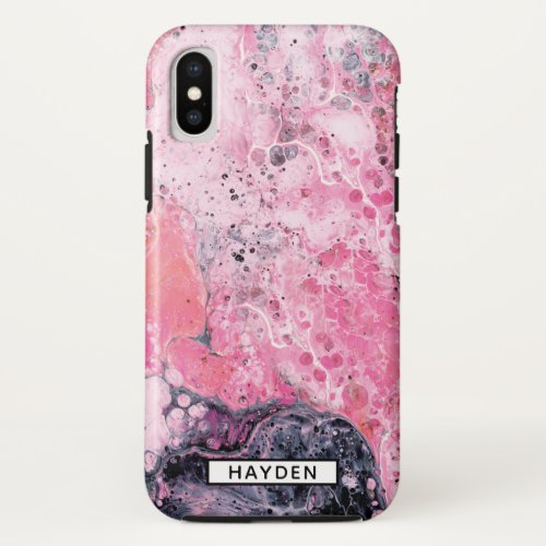 Modern Abstract Art With Acrylic Paint Pour  Pink iPhone XS Case